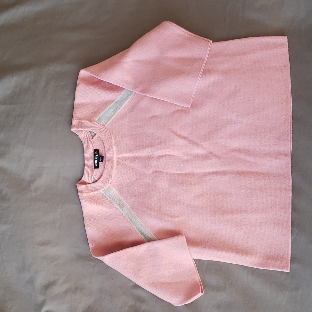 Whistles rose pink merino wool cropped sweater size M